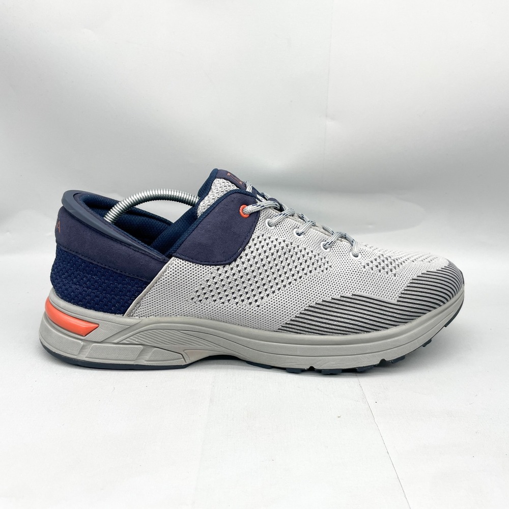 Zeba Mens 14 Hands Free Shoes Grey Navy Blue Orange Knit Slip On Sneakers Walk